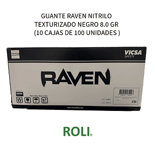GUANTE RAVEN NITRILO TEXTURIZADO NEGRO O NARANJO 8.0 GR (10 CAJAS DE 100 UNIDADES)