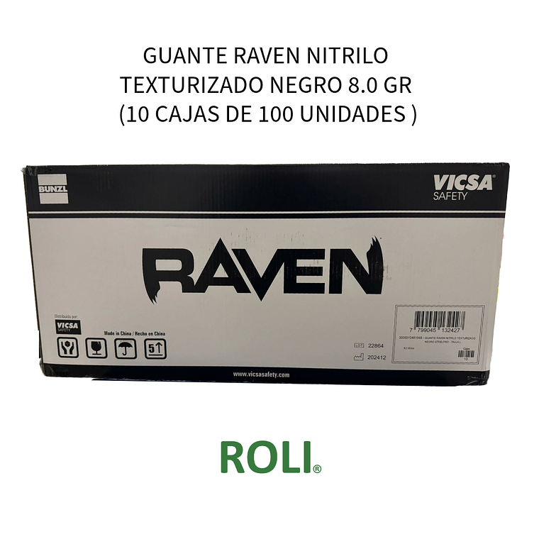 GUANTE RAVEN NITRILO TEXTURIZADO NEGRO O NARANJO 8.0 GR (10 CAJAS DE 100 UNIDADES) 2