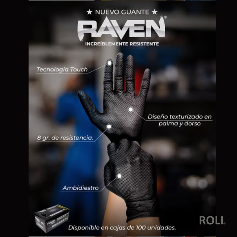 GUANTE RAVEN NITRILO TEXTURIZADO NEGRO 8.0 GR   (CAJA 100 UNIDADES) 4
