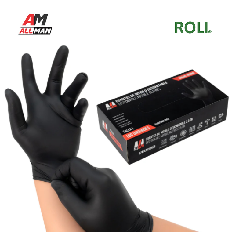 GUANTE DESCARTABLE NEGRO 3,5 GR ALLMAN  ( 10 CAJAS DE 100 UNIDADES ) 1
