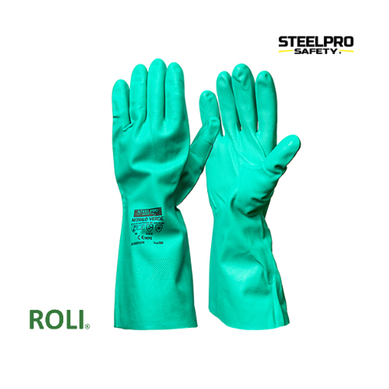 GUANTE STEELPRO NITRILO VERDE FLOCADO CON REGISTRO ISP 1