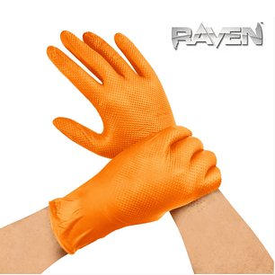 GUANTE RAVEN NITRILO TEXTURIZADO NARANJA 8.0 GR   (CAJA 100 UNIDADES)