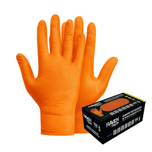 GUANTE RAVEN NITRILO TEXTURIZADO NARANJA 8.0 GR   (CAJA 100 UNIDADES)
