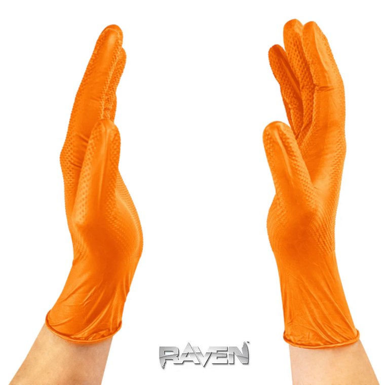 GUANTE RAVEN NITRILO TEXTURIZADO NARANJA 8.0 GR   (CAJA 100 UNIDADES) 3