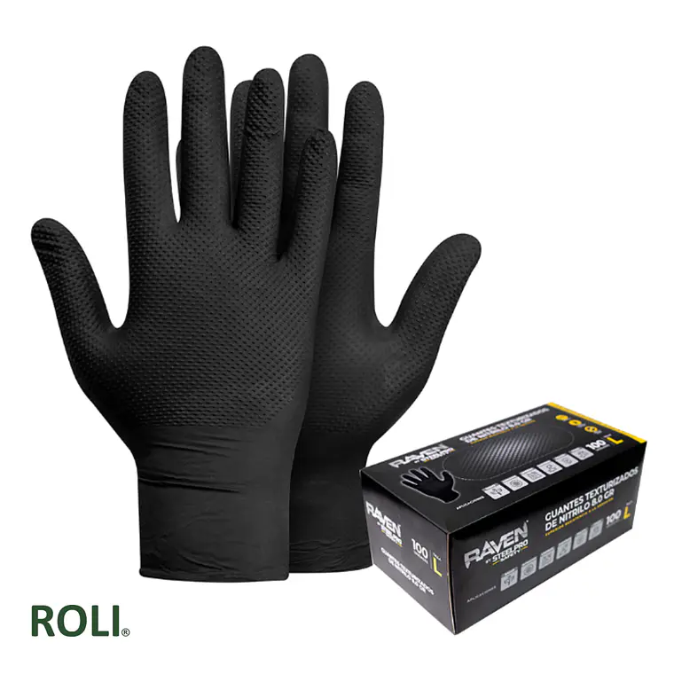 GUANTE RAVEN NITRILO TEXTURIZADO NEGRO 8.0 GR   (CAJA 50 UNIDADES) 3