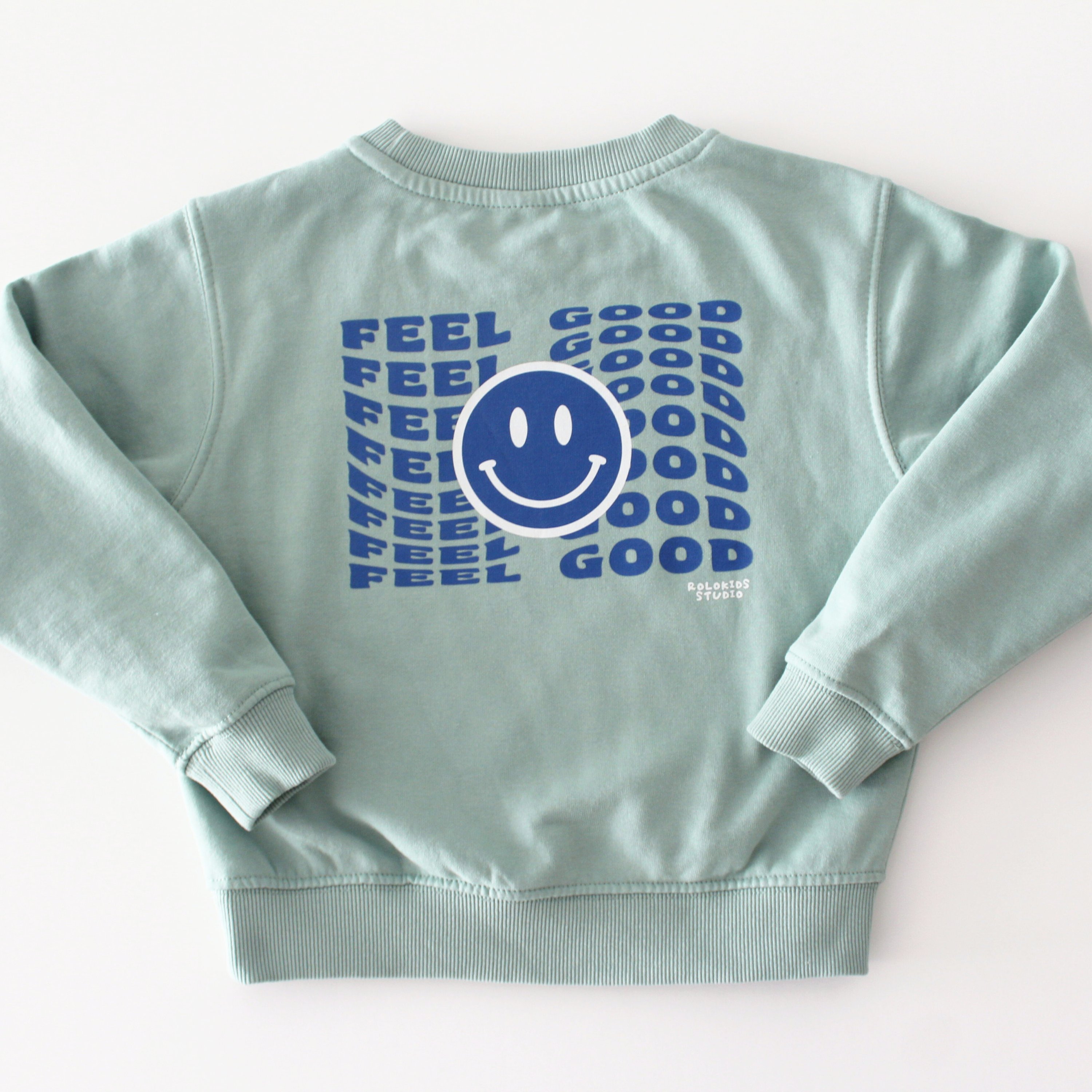 Sudadera infantil 'Feel Good' verde sage – Ropa divertida para niños 3