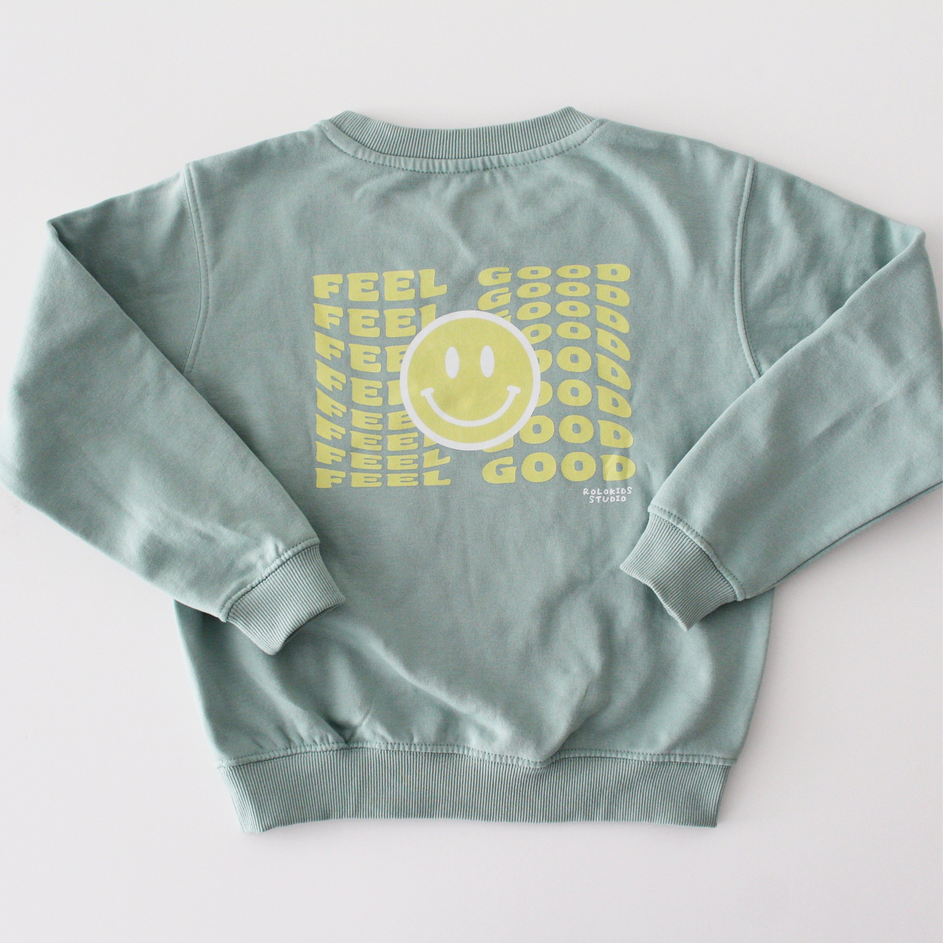 Sudadera infantil 'Feel Good' verde sage – Ropa divertida para niños 5