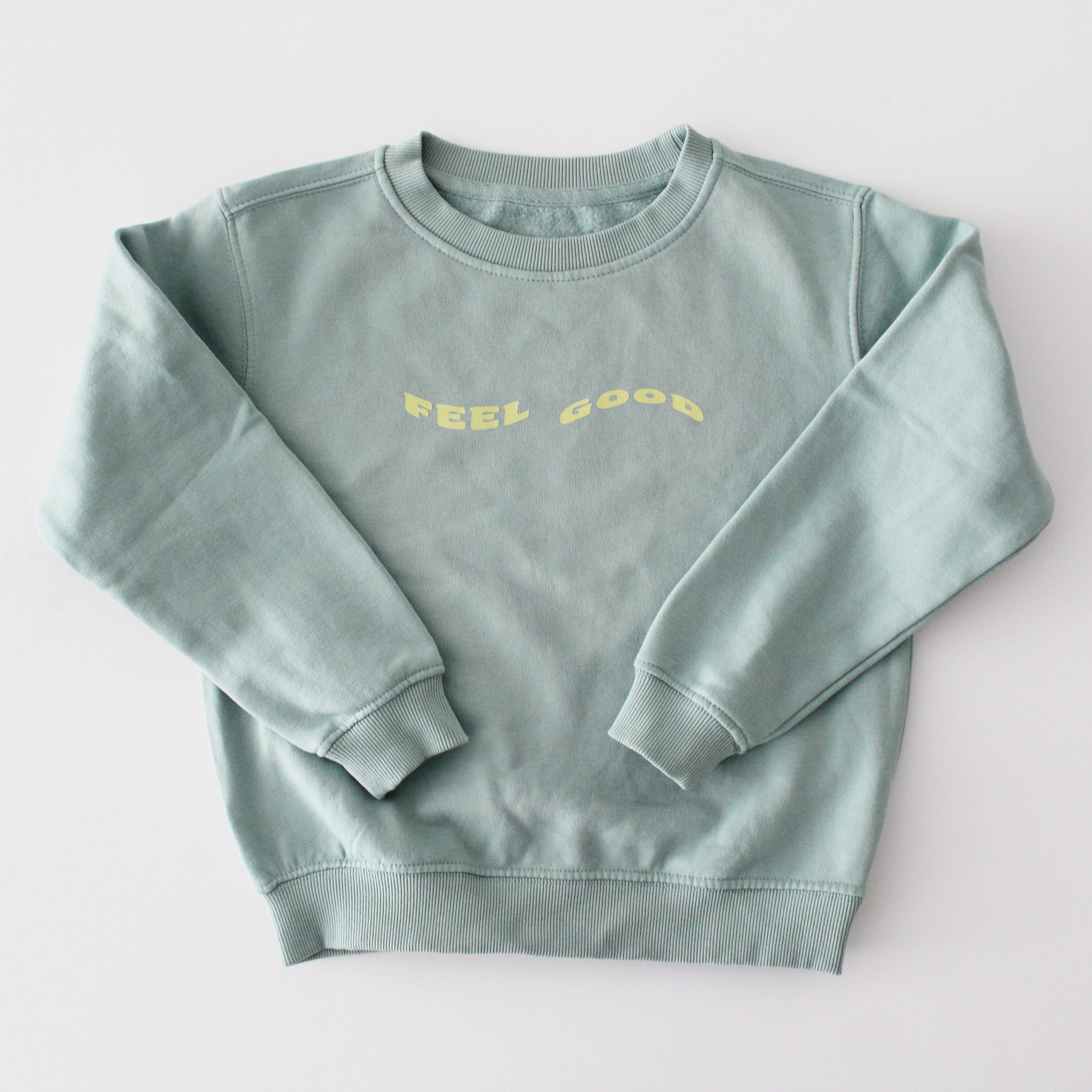 Sudadera infantil 'Feel Good' verde sage – Ropa divertida para niños 12