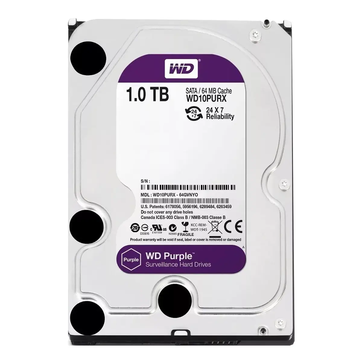 Disco Duro WD Purple 1TB SATA 6Gb/s | Para Videovigilancia Y Grabación 24/7, Modelo WD10PURZ