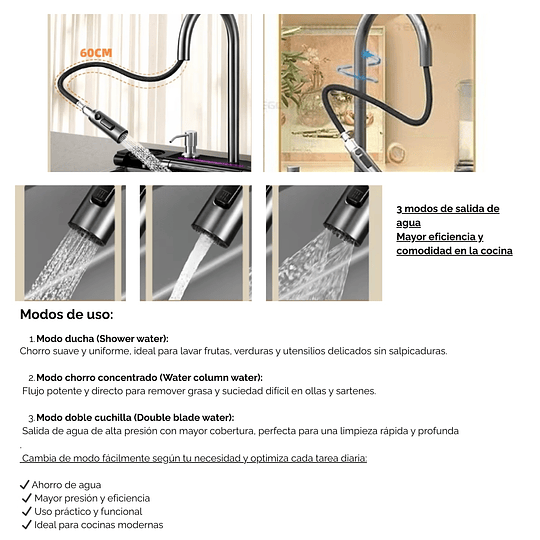 Lavadero Multifuncional de Lujo Nano Negro 7 Teclas con Accesorios Premium