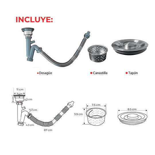 LAVADERO DE COCINA 1 POZA 75CM X 45CM CON SOPORTE DE ACERO SG-7545C1