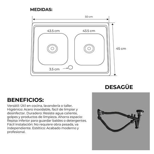 LAVADERO DE COCINA 2 POZAS CON MUEBLE DE ACERO INOX. SG-10050B1