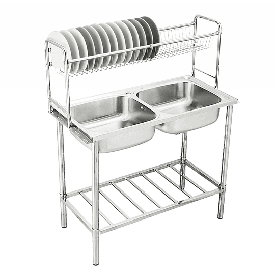 LAVADERO DE COCINA 2 POZAS CON MUEBLE DE ACERO INOX. SG-10050B1