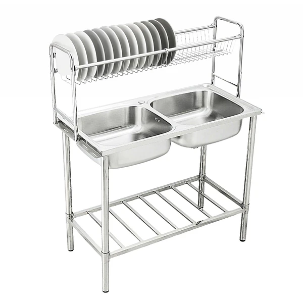LAVADERO DE COCINA 2 POZAS CON MUEBLE DE ACERO INOX. SG-10050B1