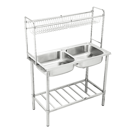 LAVADERO DE COCINA 2 POZAS CON MUEBLE DE ACERO INOX. SG-10050B1