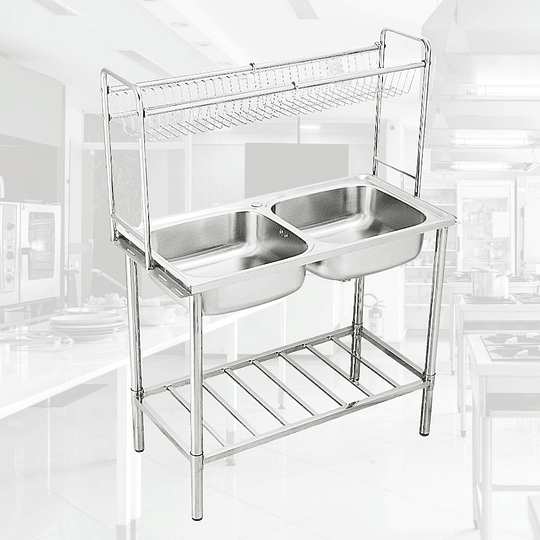 LAVADERO DE COCINA 2 POZAS CON MUEBLE DE ACERO INOX. SG-10050B1