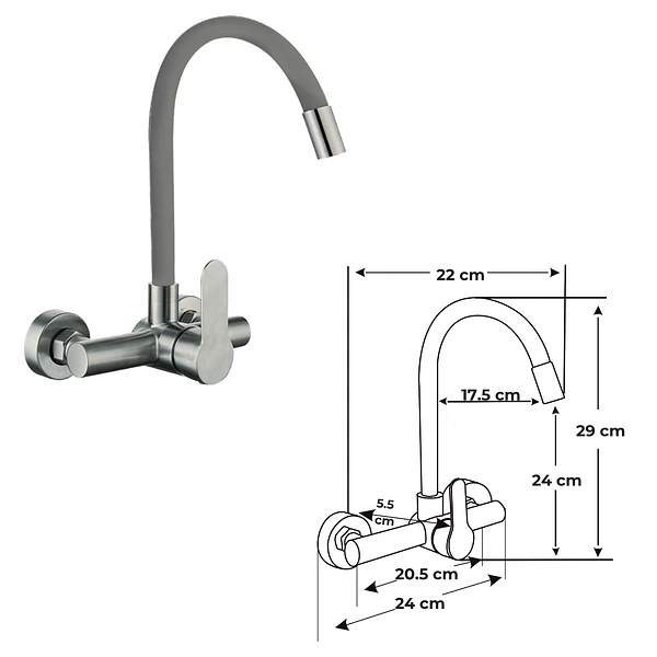 MEZCLADORA DE PARED MC304-244-03 CON CUELLO FLEXIBLE PLOMO
