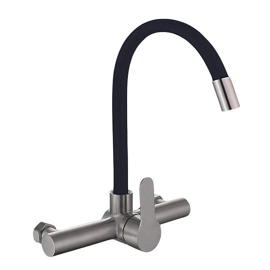 MEZCLADORA DE PARED MC304-244-01 CON CUELLO FLEXIBLE NEGRO