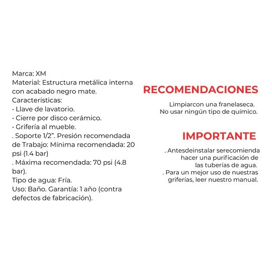 LLAVE BAJA PARA BAÑO L037301 NEGRO MATE