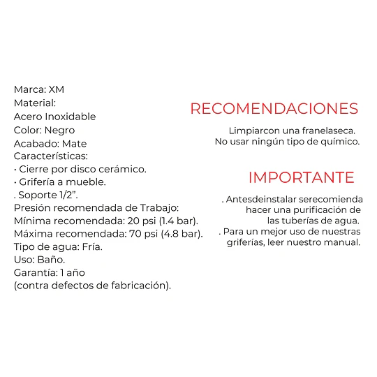 LLAVE ALTA PARA BAÑO L0373A01 NEGRO MATE