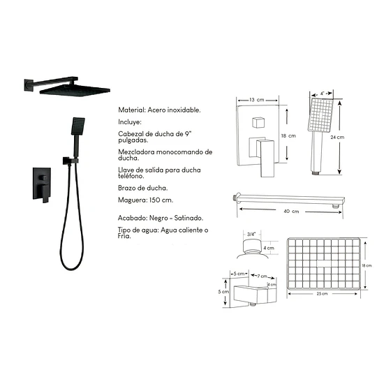 MEZCLADORA PARA DUCHA MT304-010D901 NEGRO MATE