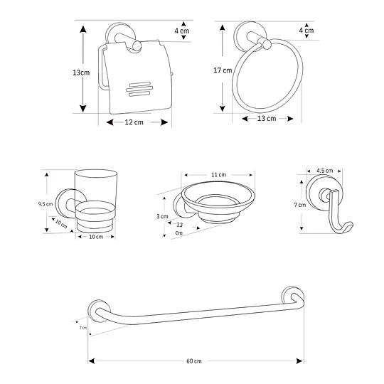 SET DE BAÑO 6 PIEZAS SATINADO ACERO INOXIDABLE 61200