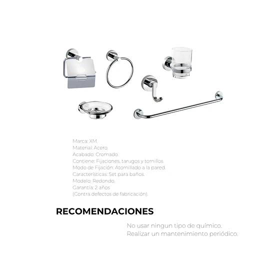 SET DE BAÑO 6 PIEZAS SATINADO ACERO INOXIDABLE 61200