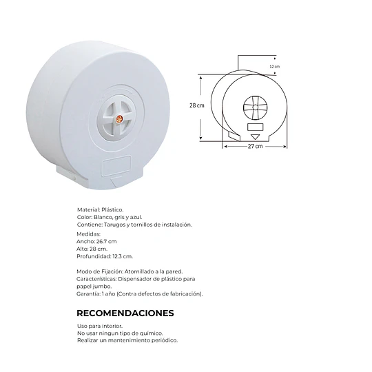 DISPENSADOR DE PAPEL HIGIÉNICO JUMBO PLÁSTICO ADB6207B