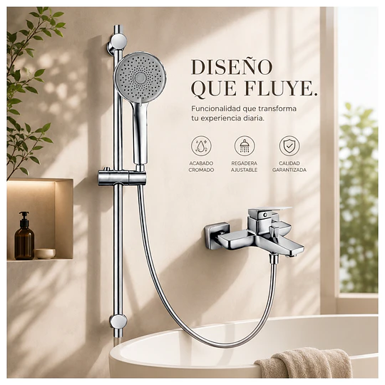 Grifería Monocomando para Ducha Tina Cromada con Barra Deslizante y Ducha Teléfono MT013100