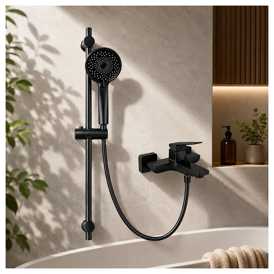 Ducha Monocomando Negro Mate con Barra Deslizante y Ducha Teléfono MT013101