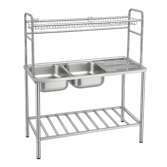 Lavadero de Cocina 2 Pozas con Escurridero y Estantes 120 cm SG-12050D11