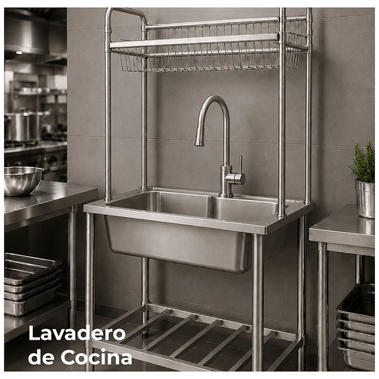 Lavadero de Cocina 1 Poza con Estante Superior y Repisa Inferior 75 cm SG-7545AR1
