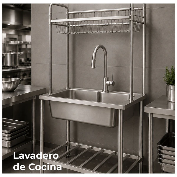 Lavadero de Cocina 1 Poza con Estante Superior y Repisa Inferior 75 cm SG-7545AR1