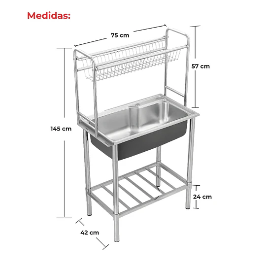 Lavadero de Cocina 1 Poza con Estante Superior y Repisa Inferior 75 cm SG-7545AR1