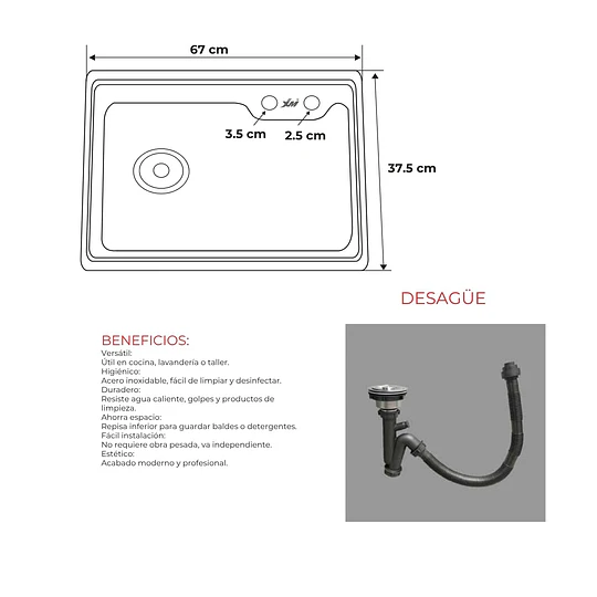 Lavadero de Cocina 1 Poza con Estante Superior y Repisa Inferior 75 cm SG-7545AR1