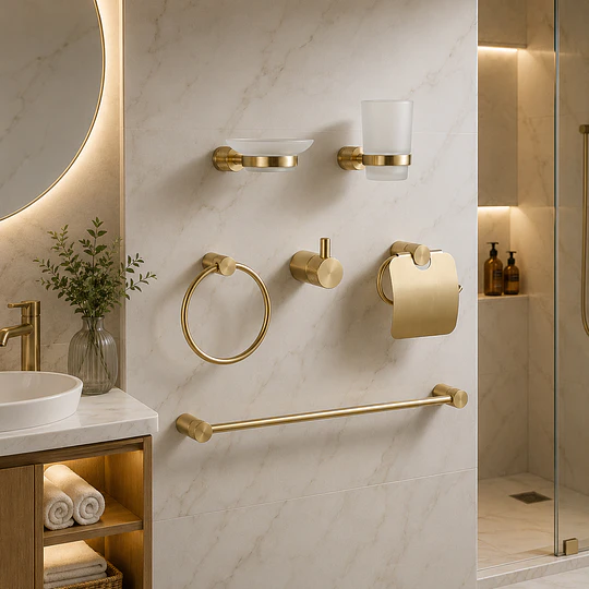 Kit de Accesorios para Baño 6 Piezas Dorado 74407