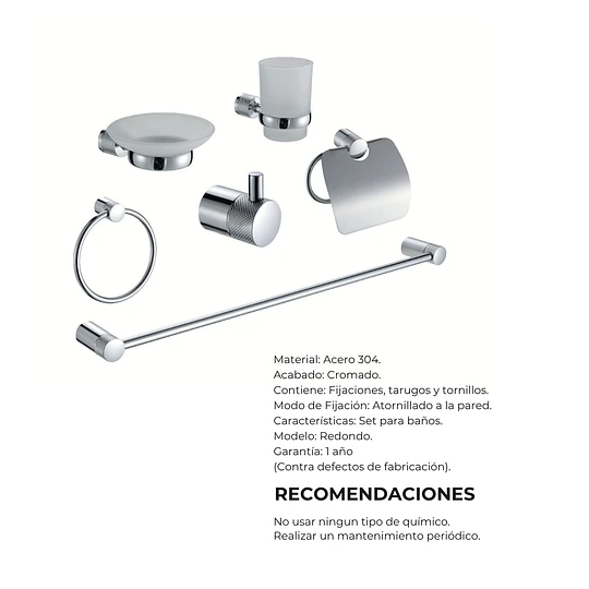 Kit de Accesorios para Baño 6 Piezas Plateado 74400