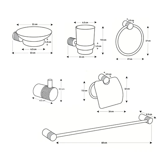 Kit de Accesorios para Baño 6 Piezas Plateado 74400