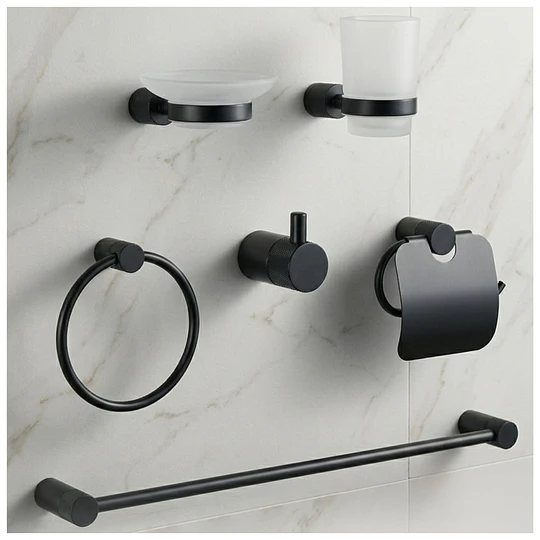 Kit de Accesorios para Baño 6 Piezas Negro 74401