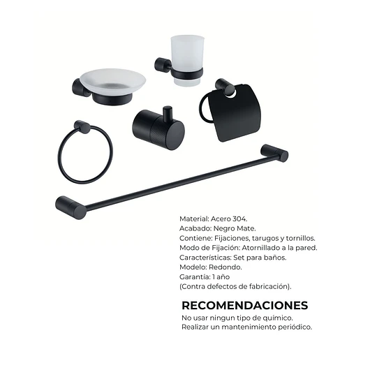 Kit de Accesorios para Baño 6 Piezas Negro 74401