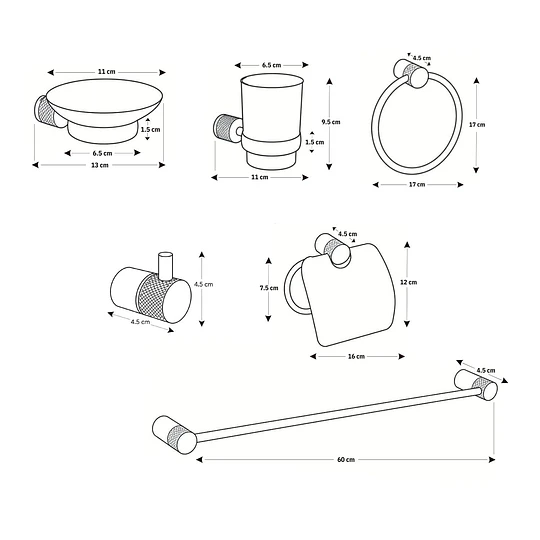 Kit de Accesorios para Baño 6 Piezas Negro 74401