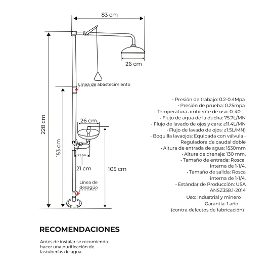 Ducha de Emergencia y Lavaojos Industrial SS304 DE304358
