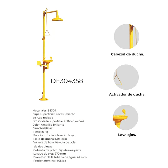 Ducha de Emergencia y Lavaojos Industrial SS304 DE304358