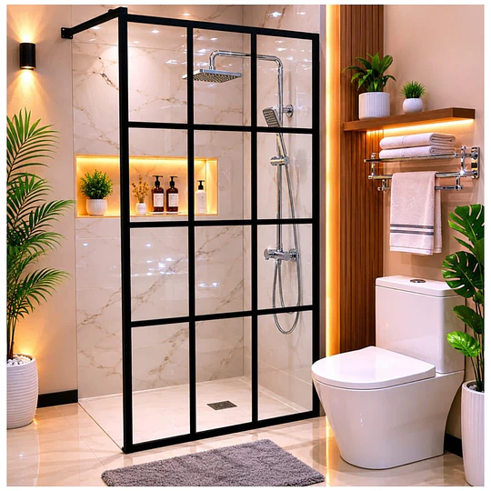 Mampara Fija para Ducha de Vidrio Templado 8 mm con Marco Negro MPD89101