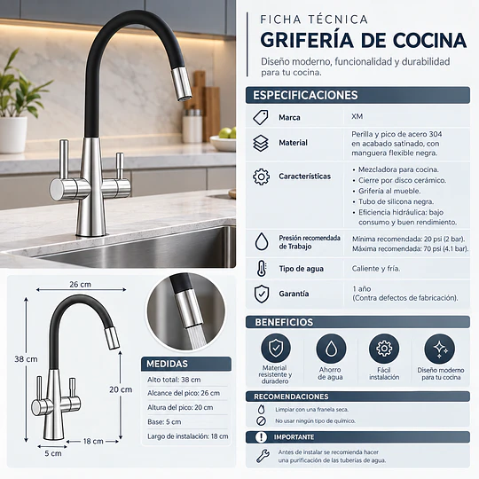 MEZCLADORA ELEGANTE PARA COCINA MC304-5702