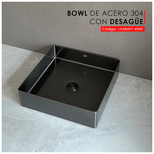 LAVADERO DE ACERO INOXIDABLE NANO NEGRO DE 40CM X 40CM LA30401-4040