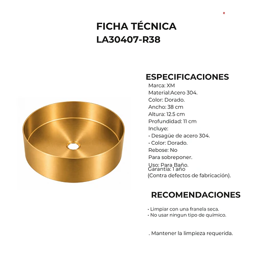 LAVADERO CIRCULAR ACERO INOXIDABLE 304 LA30407-R38