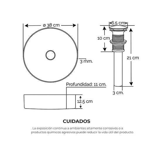 LAVADERO CIRCULAR ACERO INOXIDABLE 304 LA30407-R38