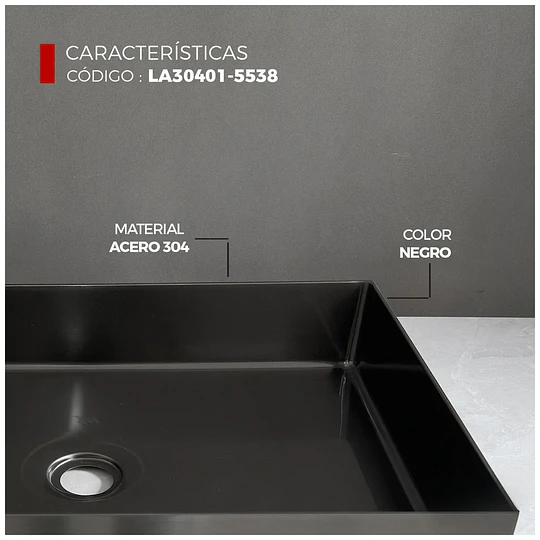 LAVADERO DE ACERO INOXIDABLE NANO NEGRO DE 55CM X 38CM LA30401-5538
