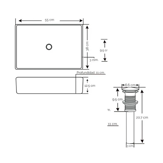 LAVADERO DE ACERO INOXIDABLE DE PLOMO 55CM X 38CM LA30402-5538